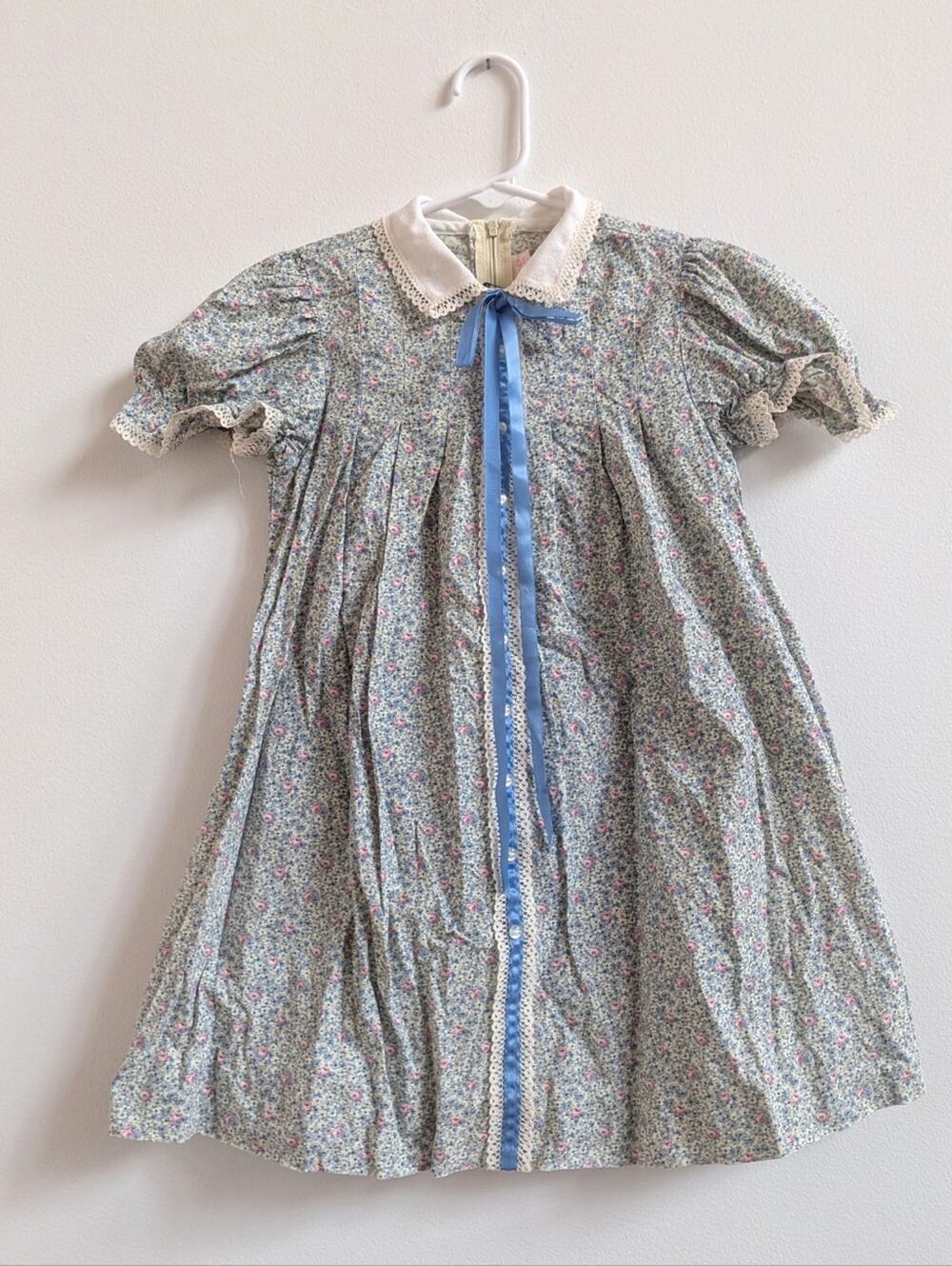 Vtg Ruth of Carolina Dress 5T Girls Calico Blue Dainty Cottagecore